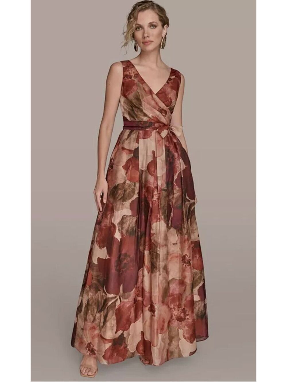 Donna Karan New York V-Neck Floral Ball Gown Women Size 2